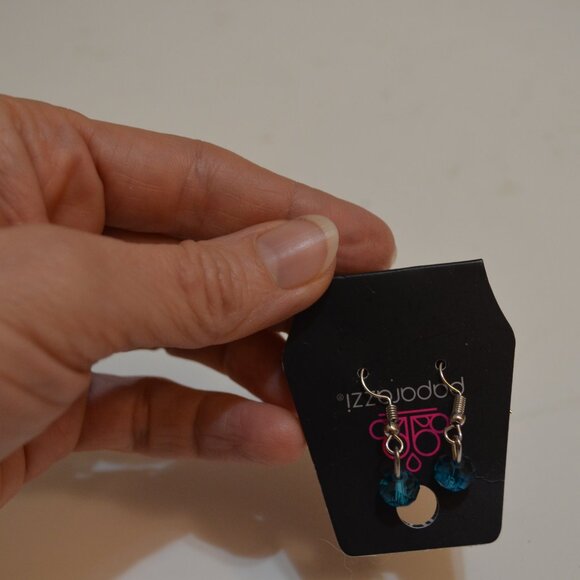 Paparazzi (R) Glass Blue Faceted Beads on Silverton Wire Hooks Hanging Earrings - Picture 4 of 5